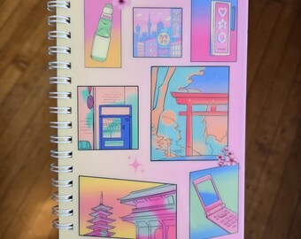 Tokyo Summer Nights Pastel Neon Notebook A6 Blank Pages Journal