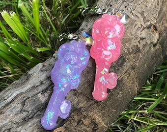 Sailor Moon Holographic Resin Charm Kawaii Keychain Pink or Purple