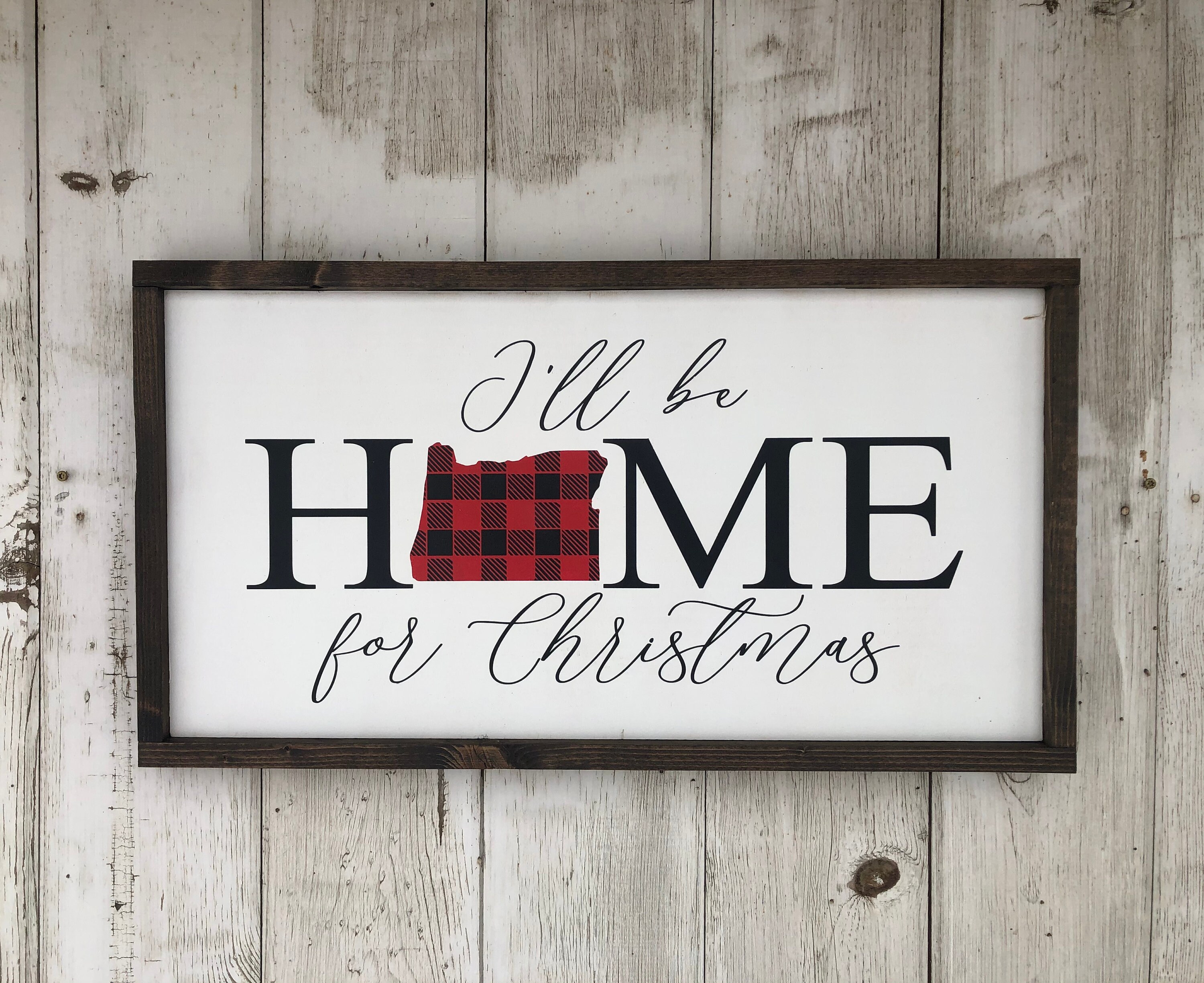 Ill be home for Christmas painted wood sign. Home state Etsy