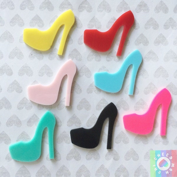 Laser Cut High heel Platform Resin Cabochons-  4 pcs 45mm assorted colors