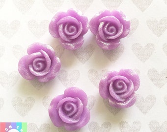 Lila Glitter Blume Harz Cabochons - 5 Stück 22mm