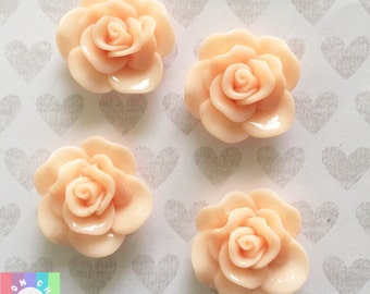 Blush Rose Flower Resin Cabochons- 4 pcs 25mm