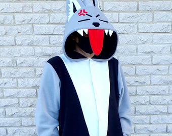 Pijama Kigurumi de Lobo Gris hecho a mano - traje peludo personalizado, pijama de fursona, disfraz de cosplay, mono personalizado para adultos