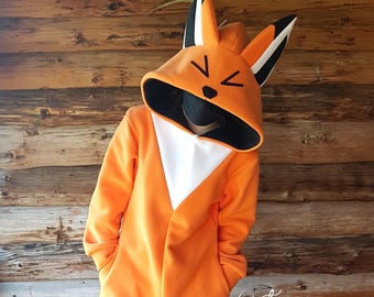 Pijama Kigurumi de Zorro Naranja hecho a mano - traje peludo personalizado, pijama de fursona, disfraz de cosplay, mono personalizado para adultos