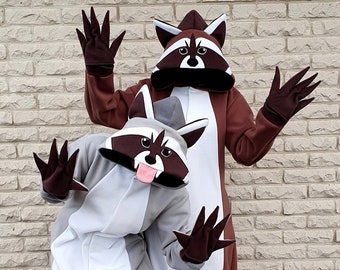 Wild Raccoon Custom made Kigurumi I Hooded Fleece one-piece Pajama I Unisex Adult Costume I Warm and Comfy wear I Festive clothing
