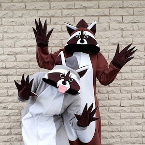 Brown Raccoon Kigurumi - customized handmade hooded fleece one-piece pajama, warm  jumpsuit baggy plus size overall, unisex adult costume