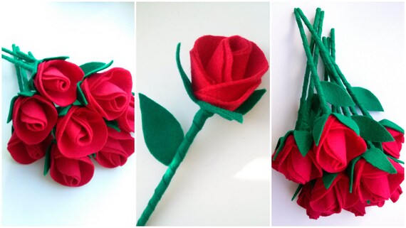 Red Rose Any Colour Handmade Felt Rose Flower Etsy