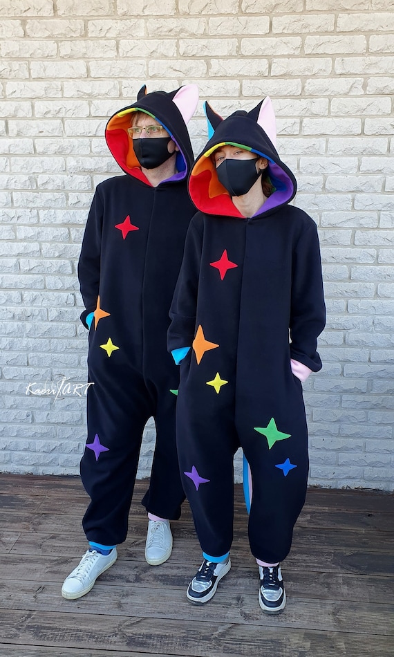 Rainbow Cat Kigurumi LGBT Pride Outfit Custom Made Hooded Fleece Pajama Unique Unisex Adult Costume Plus Size Overall Festival Clothing Etsy UK