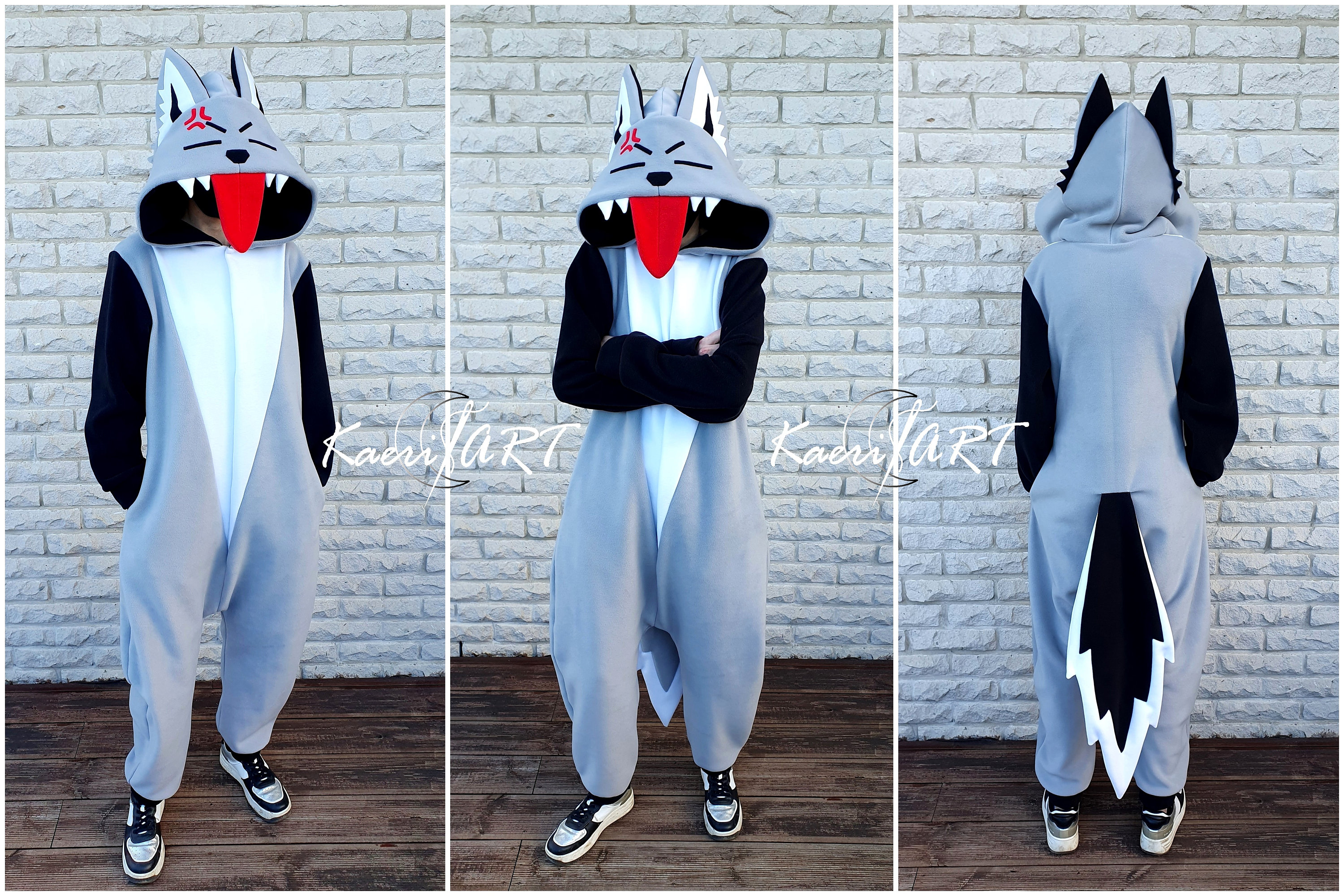 Handmade Grey Wolf Kigurumi Pajamas - Custom Furry Suit, Fursona