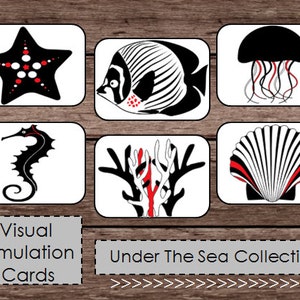 Schwarz Weiß Rot Kontrastreiche Baby Flash Cards - Montessori Waldorf Inspirierte Kunst Visuelle Stimulation - Ozean Meer + Natur - DIGITAL PRINTABLE
