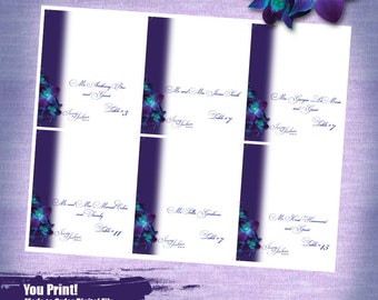 Guest Names and Table numbers included on Printable Customized Blue Orchid Wedding Escort Cards Escort Cards Seating Cards Printable