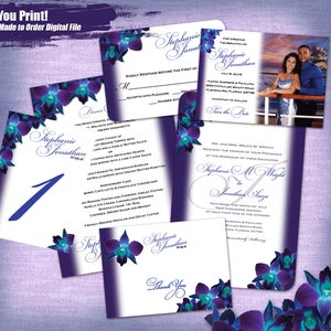 Blue Orchid Wedding Invitation Printable 6pc Set, Wedding Invitation Suite, Blue Orchid Invitation Printable, Printable Invitations