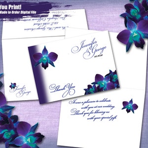 Jennifer & George Custom Blue Orchid Wedding Save the Date and 2sided Thank You card both with printed envelopes Digital Set