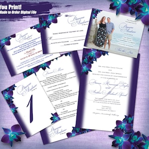 D&A Blue Orchid Wedding Invitation Printable 6pc Set, Wedding Invitation Suite, Blue Orchid Invitation Printable, Printable Invitations