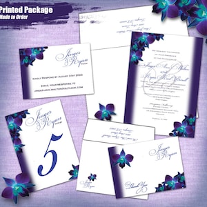 J&R Custom Blue Orchid Wedding Invitation Printable Set Digital, Blue Orchid Invite, Respond, Thank You, 2 Envelopes and Table Nos
