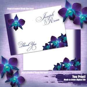 J&R Printable Blue Orchid Wedding Thank You Card, Printable Thank You Cards, Purple Orchid Invitation Printable, Printable Invitations