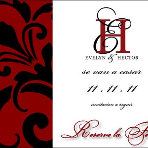 Spanish printable save the date cards, Red and Black save the date cards, damask save the date cards