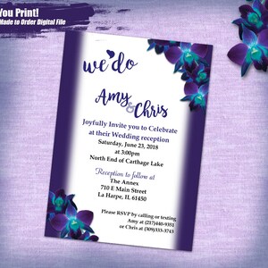 A&C Custom Printable Blue Orchid Wedding Invitation, Digital Wedding Invitation, Blue Orchid Invitation Digital