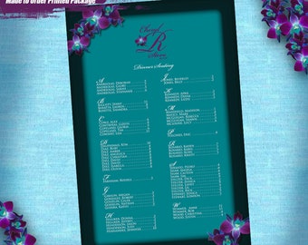 C&M Purple Orchid Teal Background Wedding Seating Chart, Seating Chart, Orchid Seating Board, Digital File, Table Seating, (24x36)