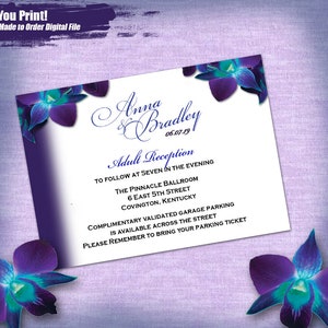 Blue Orchid Reception Card, Enclosure Card, Adult Reception Card, Blue Orchid Invitation Set, Additional Enclosure Card for Blue Orchid Set