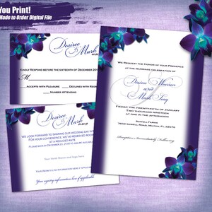 Desiree & Mark Custom Blue Orchid Wedding Invitation Set Digital, Printable Wedding Invitation Suite, Printable Invitation Set, Blue Orchids