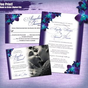 A&S Blue Orchid Wedding Invitation Set Digital, Printable Wedding Invitation Suite, invitation, Save the Date and Response Card
