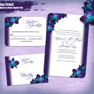 Blue Orchid Wedding Invitation Set Digital, Printable Wedding Invitation Suite, Purple Orchid Invitation Printable, Printable Invitations