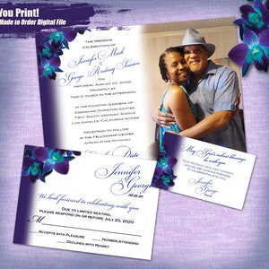 J&G Custom Revised Blue Orchid Save the Date Set Digital, Printable Save the Date, respond and Date Change Notice Cards