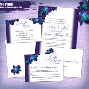 Jennifer & George Custom Blue Orchid Wedding Invitation Set Digital, Printable Wedding Invitation Suite, Printable Invitation, Blue Orchid