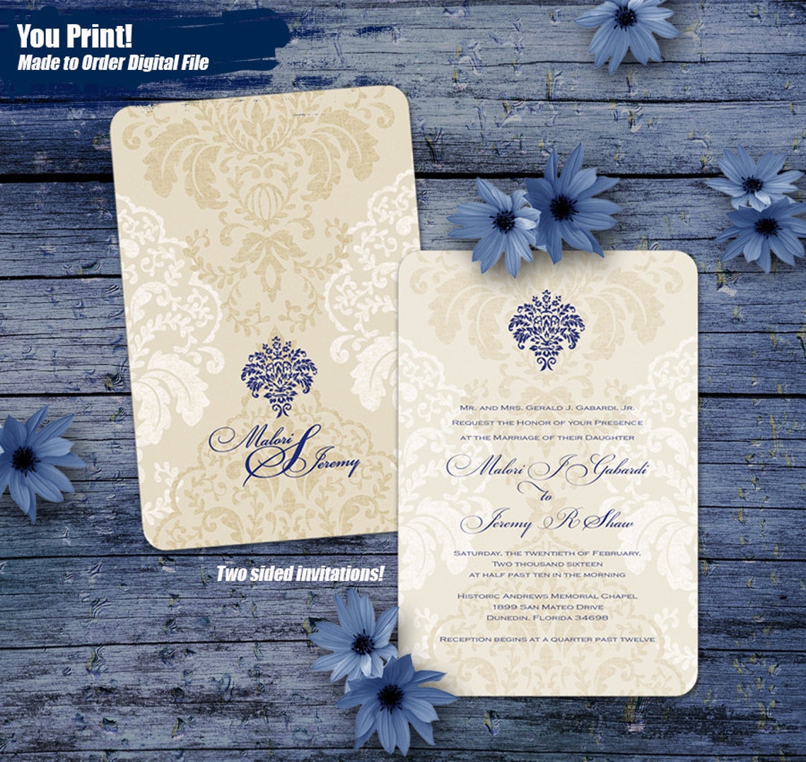 Printable Vintage Damask Wedding Invitation Set Damask | Etsy