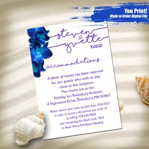S&Y Blue Orchid Wedding Accommodation Card Digital, Blue Orchid accommodation card you print