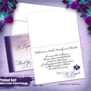 ThePopes Custom Purple Orchid Beach Printed Inside Thank You Card 35 sets, achetés en tant que liste d’impression supplémentaire aux pkgs d’impression standard