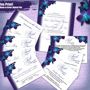 S&F Blue Orchid Wedding Invitation Printable 9pc Set, Wedding Invitation Suite, Blue Orchid Invitation Printable, Printable Invitations
