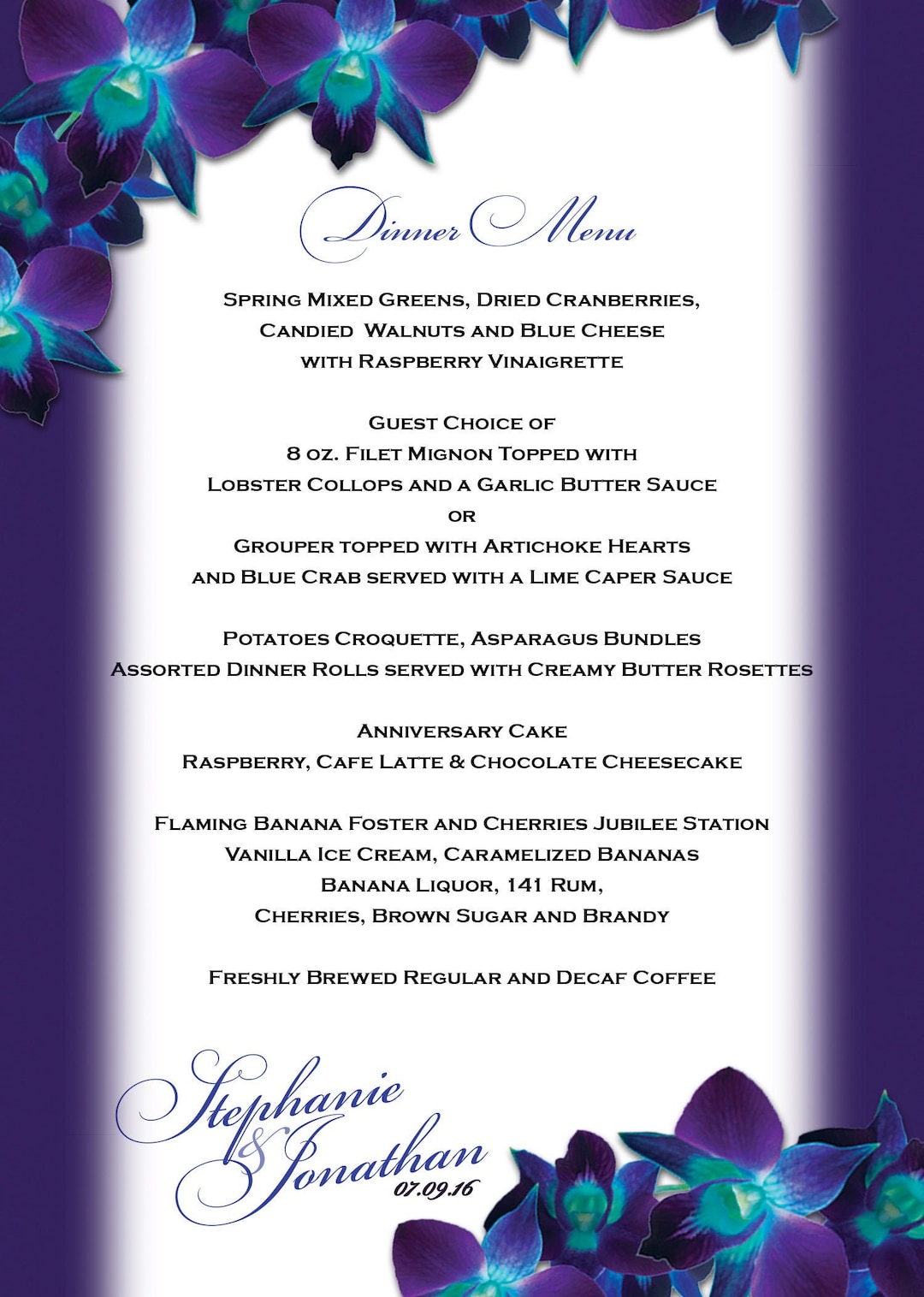 Blue Orchid Menu, Printable Menu, Digital Menu With Custom Text