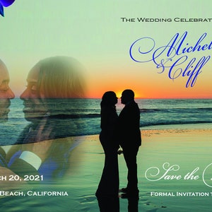 M&C Custom Photo Designed Printable Blue Orchid Wedding Invitation, Blue Orchid Invitation Digital 4 5/8" x 3 1/2"