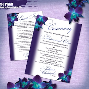 S&C Custom Orchid Ceremony Invitation 2pc Set Digital, Purple Orchid Invitation Printable, Printable Invite and Information Card