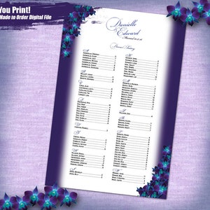 Hochzeitssitzkarte Blaues Orchideen Design, Sitzkarte, Orchidee Sitztafel, Digitale Datei, Tischbestuhlung, (24x18) (16x20)