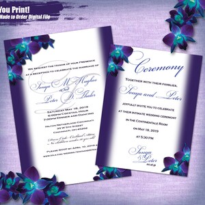 S&P Custom Orchid Reception and Ceremony Invitation 2pc Set Digital, Purple Orchid Invitation Printable, Printable Invite and ceremony card
