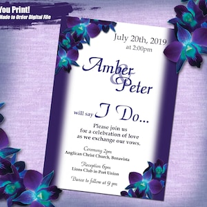 A&P Custom Printable Blue Orchid Wedding Invitation, Digital Wedding Invitation, Blue Orchid Invitation Digital