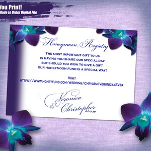 V&c Benutzerdefinierte Druckbare Blaue Orchidee Flitterwochen-Registerkarte, druckbare Honigfundkarte, Hochzeitsregister, Blaue Orchidee