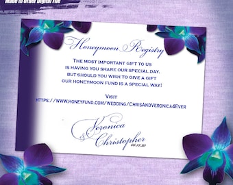 V&C Custom Printable Blue Orchid Honeymoon Registry Card, Printable Honeyfund Card, Honeymoon Registry, Wedding Registry, Blue Orchid