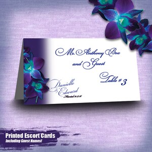 Printed Wedding Escort Cards, Blue Orchid Escort Cards, Orchid Seating Cards Printed, Escort Cards with Guest Names, Printed Place Cards