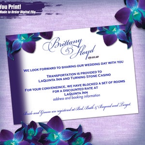 B&F custom Blue Orchid Registry and Accommodations Card Digital, Purple Orchid enclosure card