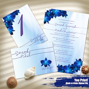 S&M Custom Blue Orchid Watercolor Wedding Invitation Set, Printable Wedding Invitation, Blue Orchid Invitation Printable, Digital Invitation