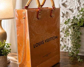 Upcycled PVC Designer Tote with Authentic Louis Vuitton Shopping Bag Purse | Luxury Keepsake Tote | Medium Size 14” x 10” x 4.5”