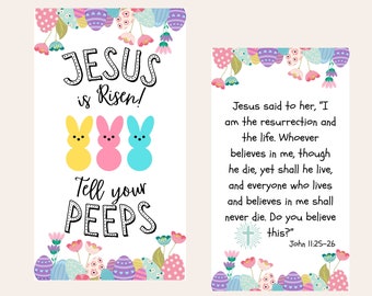 Jesus is Risen, Tell Your Peeps, Printable for Easter, Peeps for Christian, Non-Editable PDF, Instant Download, Easter Tags for Kids Basket