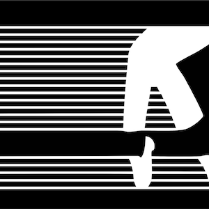 May include: Black and white graphic illustration of a person's legs and feet in motion, with a striped background. The figure is depicted in a stylized, minimalist design, suggesting movement and energy. The image is suitable for apparel or posters.