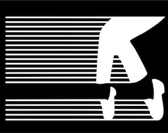 May include: Black and white graphic illustration of a person's legs and feet in motion, with a striped background. The figure is depicted in a stylized, minimalist design, suggesting movement and energy. The image is suitable for apparel or posters.