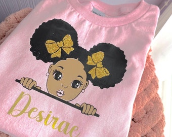 Personalized Black Girl Shirt & Tutu Set: Afro Puff, Custom Name