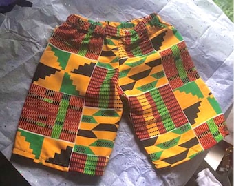 Kids Kente Wax Play Shorts: African Ankara Baby Toddler Outfit
